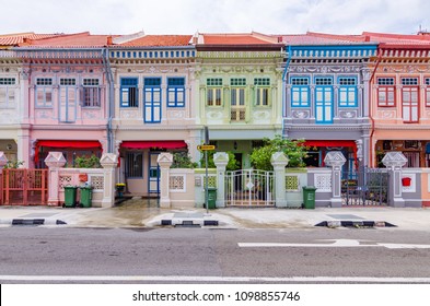 Joo Chiat, Singapore- February 2, 2017: Colourful "Peranakan" House. The word 'Peranakan' used by the local people of the Malay Archipelagos to address foreign immigrants whom established families in 