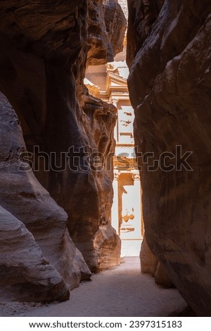 Similar – Image, Stock Photo Tourist in narrow gap of cave
