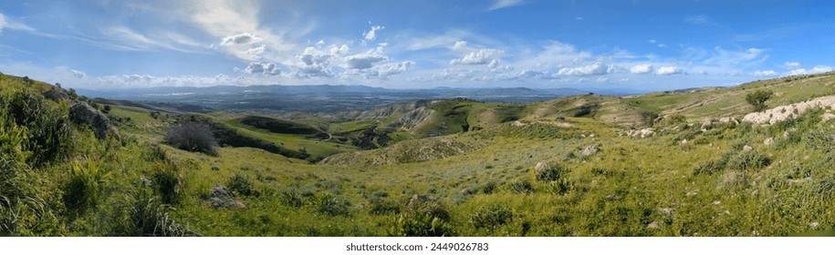 Jordan Trail from Um Qais to Aqaba, beautiful mountains,rocks and desert panorama landscape view during this long distance trail,green hills - Powered by Shutterstock