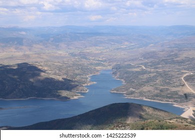 Jordanelle Reservoir from the summit of Bald Mountain at Deer Valley resort, Utah