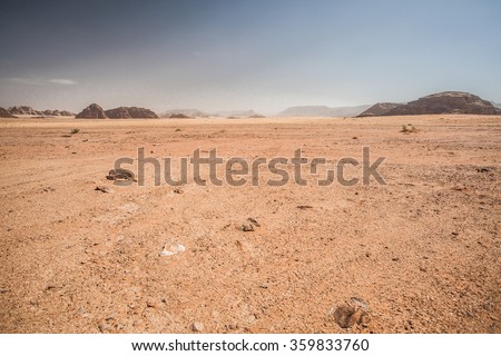 Jordanian desert of Wadi Rum in Jordan. Wadi Rum is known as the Valley of the Moon and the UNESCO World Heritage List.