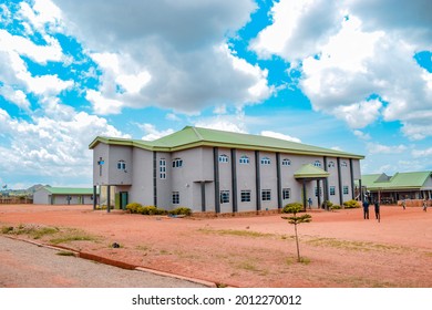 Jos East, Plateau State - May 12, 2021: School Building In African Community For Day And Boarding Student. Structural Designs For Learning Centers. Beautiful Scenery On A Cloudy Day