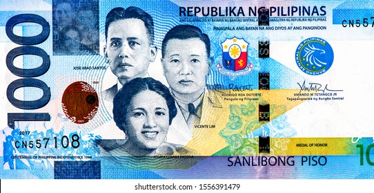 Jose Abad Santos, Vicente Lim, Josefa Llanes Escoda, Centennial celebration of Philippine independence. Portrait from Philippines 1000 Piso 2017 Bank Notes. 