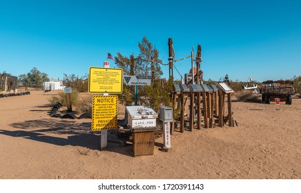 Joshua Tree, CA, USA - 12/24/19: Noah Purifoy Outdoor Desert Art Museum Entrance Mailbox