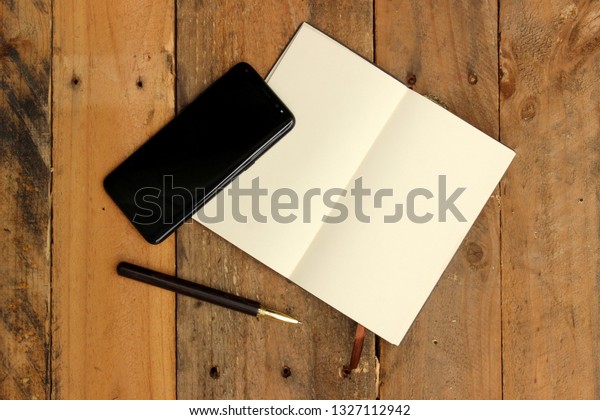 Journal Desktop Shot Overhead Paper Notebook Stock Photo Edit Now
