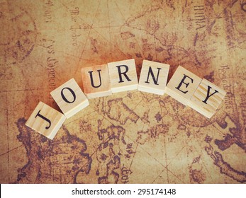  Journey: Inspiration Motivational Life Quotes on an Old Map
