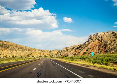 Journey To The Southwest Of The USA. Scenic Highway In Deserted New Mexico