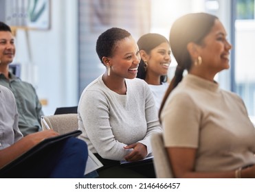 The journey towards success. Shot of a group of employees laughing during a meeting at work in a modern office. - Shutterstock ID 2146466457