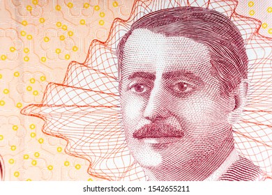 Jovan Ducic (1874 - 1943) on 50 Convertible Marks 2012 Banknote from Bosnia. Selective focus and crop fragment