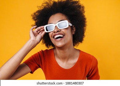 Joyful African American Girl Sunglasses Drinking Stock Photo 1881480298 ...
