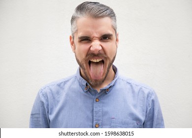 Joyful Funny Man Grimacing Sticking Out Stock Photo 1598638015 ...