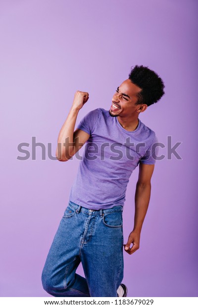 Joyful Handsome Male Model Blue Jeans Stock Photo Edit Now