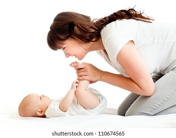 Joyful Mother Playing With Her Baby Infant