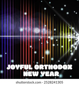 Joyful orthodox new year text banner against white spots and light trails on black background. orthodox new year festivity and celebration concept - Powered by Shutterstock