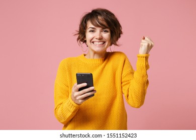 Joyful young brunette woman