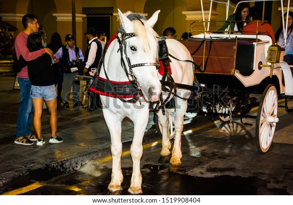 jpg, Lima\
Lima Peru april 25th 2019 Tourist horse ride at the main square\
Plaza de armas iin the Peruvian\
Capital