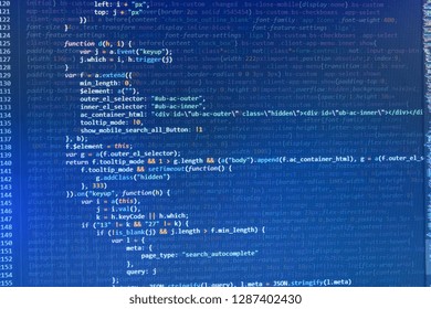 JS, Closeup cooperating in web specialist apps,  Mobile app concept,  Abstract screen of software virus and coding technologies