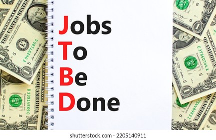 JTBD Jobs To Be Done Symbol. Concept Words JTBD Jobs To Be Done On White Note On Beautiful Background From Dollar Bills. Business And JTBD Jobs To Be Done Concept. Copy Space.