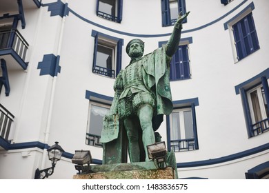 Juan Sebastian Elcano Statue In Guetaria Village, Euskadi. España