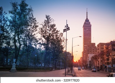 Juarez Avenue Near Central Alameda Park And Torra Latina In Morning Sunrise, Mexico City