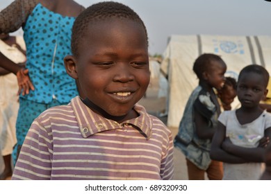 Juba, South Sudan, February 2017. A Little Smiling Boy At A Camp For Internally Displaced Persons (IDPs). Captured During Civil War.