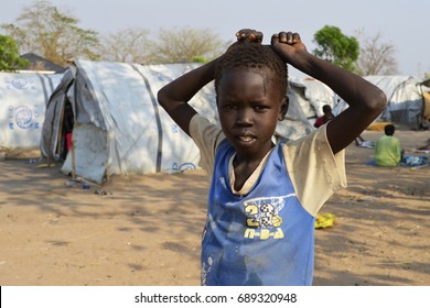 Juba, South Sudan, February 2017. Portrait Of A Little Child At A Camp For Internally Displaced Persons (IDPs). Captured During Civil War.