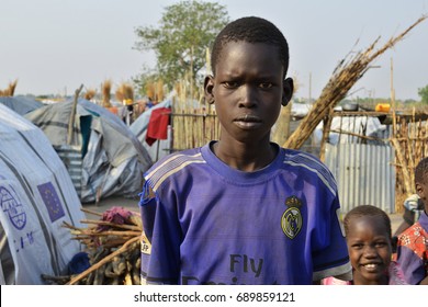 Juba, South Sudan, February 2017. Serious Face Of A Teenage Boy. Salesian Camp For Internally Displaced Persons (IDPs). Captured During Civil War.