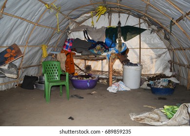 Juba, South Sudan, February 2017. Inside The Tent At A Salesian Camp For Internally Displaced Persons (IDPs). Captured During Civil War.