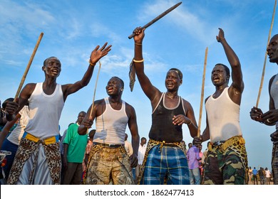 JUBA, SUDAN -Members Of The Dinka Tribe Participate In A Traditional Celebratory Dance During  Independence Day On July 9, 2015