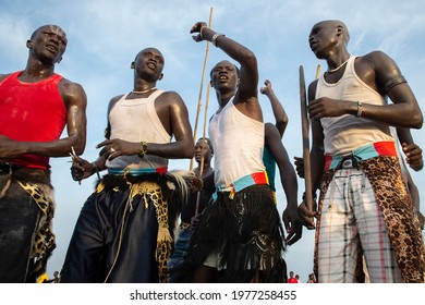JUBA, SUDAN -Members of the Dinka tribe participate in a traditional celebratory dance during Independence day on July 9, 2015