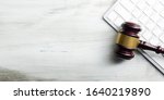 Judge gavel with computer keyboard. Concept of internet crime. Copy space for text