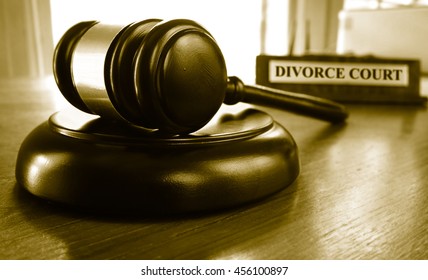 Judge Gavel With Divorce Court Placard                         