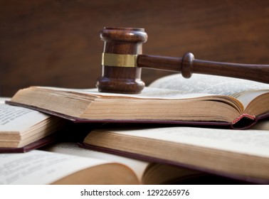 Judge gavel on a pile of books.Law and justice concept.