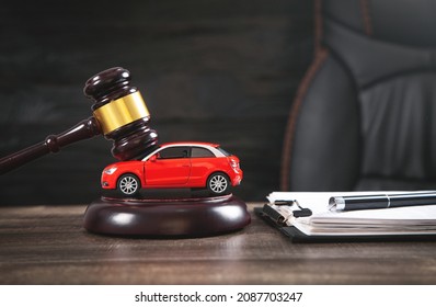 Judge Gavel Over Car And Document. Car Auction