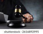 Judge hold wooden gavel, a wooden legal gavel on an office desk, Judge gavel, Law.