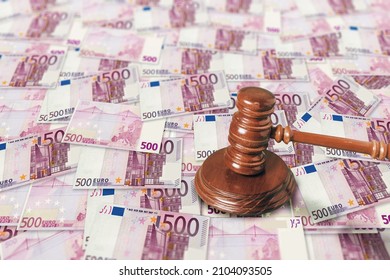 Judge Mallet Gavel With 500 Euro Bills , Selective Focus
