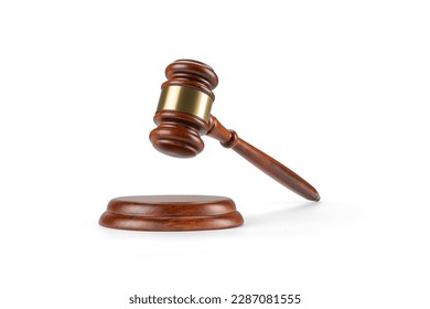 Judge's gavel hammer for adjudication isolated on white background. wooden auction hammer with a wooden stand. law and justice concept.  - Shutterstock ID 2287081555