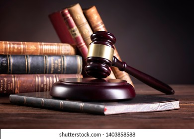 Judge`s Gavel And Law Books.constitutional Crisis