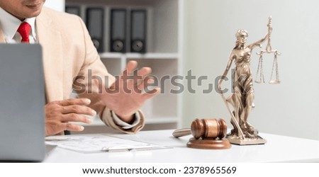 judge's gavel in law office is placed on table to symbolize judge deciding lawsuit. gavel wood on wooden table of lawyers in legal advice office as symbol of fair judgment in cases.