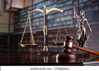 Judge's gavel on library background. Law and justice concept. - Shutterstock ID 1723862413