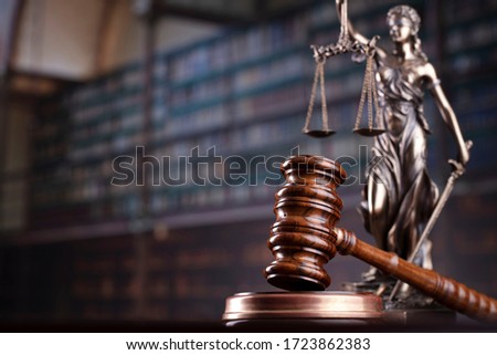Judge's gavel on library background. Law and justice concept.