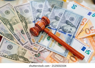 The Judge's Hammer On The Banknotes. Judicial Corruption And Justice. Resolution Of Financial Disputes. Recovery Of Great Danes. Bankruptcy. Dollars