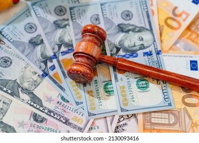 The Judge's Hammer On The Banknotes. Judicial Corruption And Justice. Resolution Of Financial Disputes. Recovery Of Great Danes. Bankruptcy. Dollars