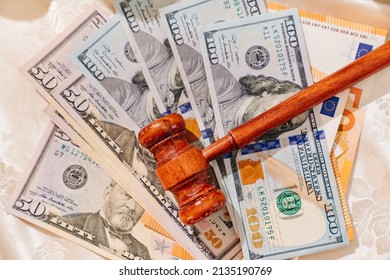 The Judge's Hammer On The Banknotes. Judicial Corruption And Justice. Resolution Of Financial Disputes. Recovery Of Great Danes. Bankruptcy. Dollars