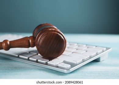 The Judge's Hammer On The Keyboard. Online Auction