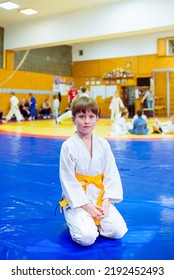 Judo - Wrestling, Tatami For Wrestling, Children Of Sports, Legs On A Bright Colored Tatami, Selective Focus