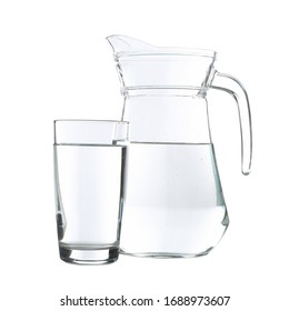 Jug and glass with water isolated on white background