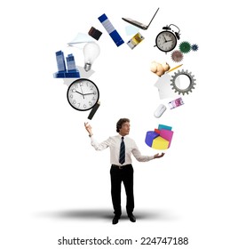 A Juggler Businessman Play With Business Objects