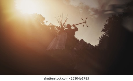 juggler silhouette performing against a sunset, showcasing dynamic movement and grace. - Powered by Shutterstock