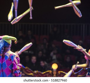 Jugglers In The Circus And Audience Blurred